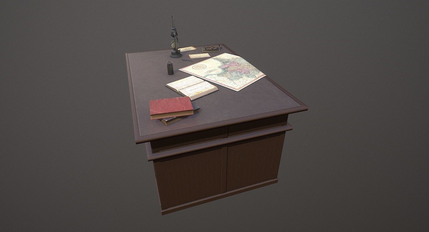 Cartographer Desk Morse Code Device WWII Low-poly 3D model_5