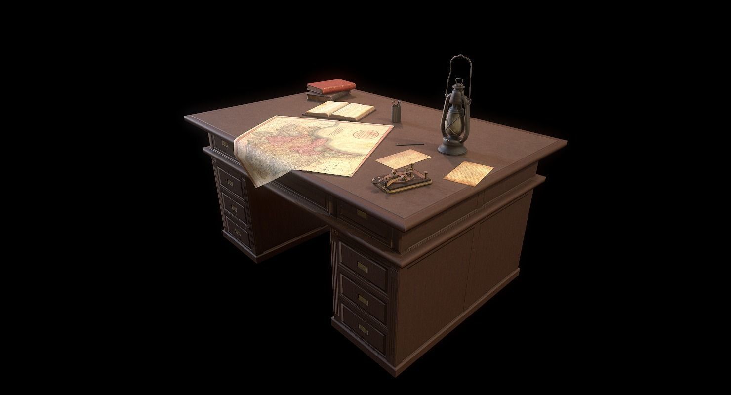 Cartographer Desk Morse Code Device WWII Low-poly 3D model_18
