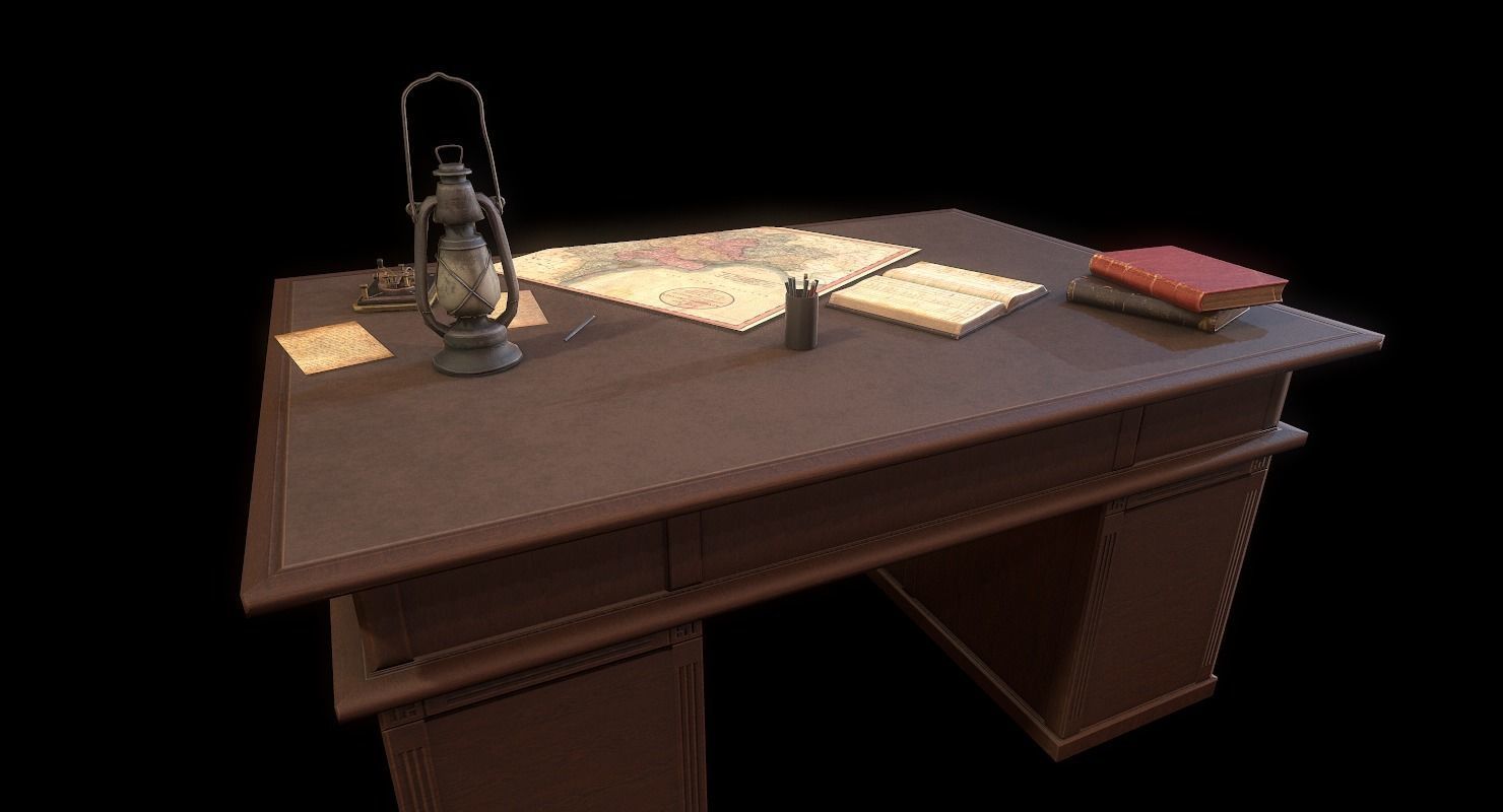 Cartographer Desk Morse Code Device WWII Low-poly 3D model_17