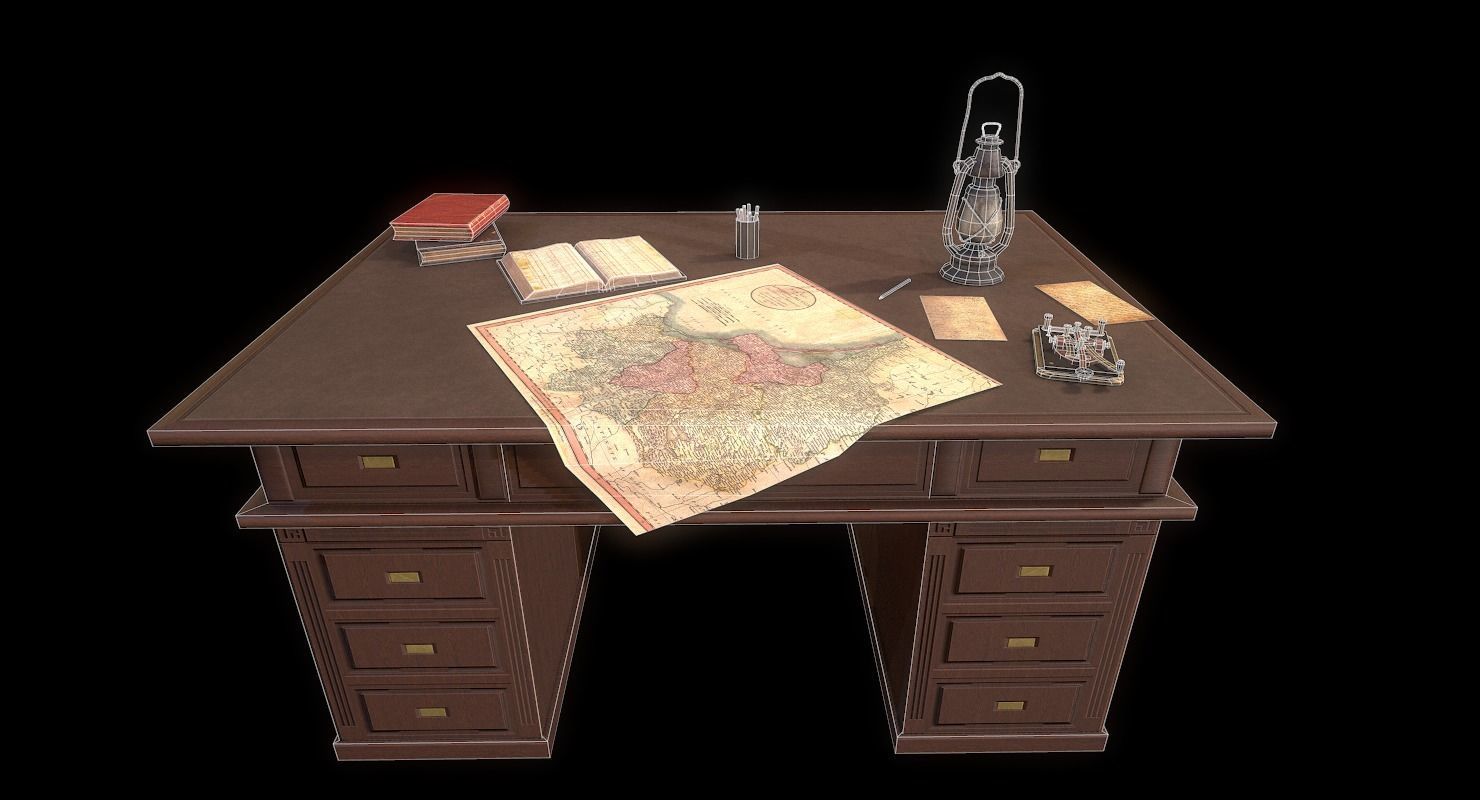 Cartographer Desk Morse Code Device WWII Low-poly 3D model_27