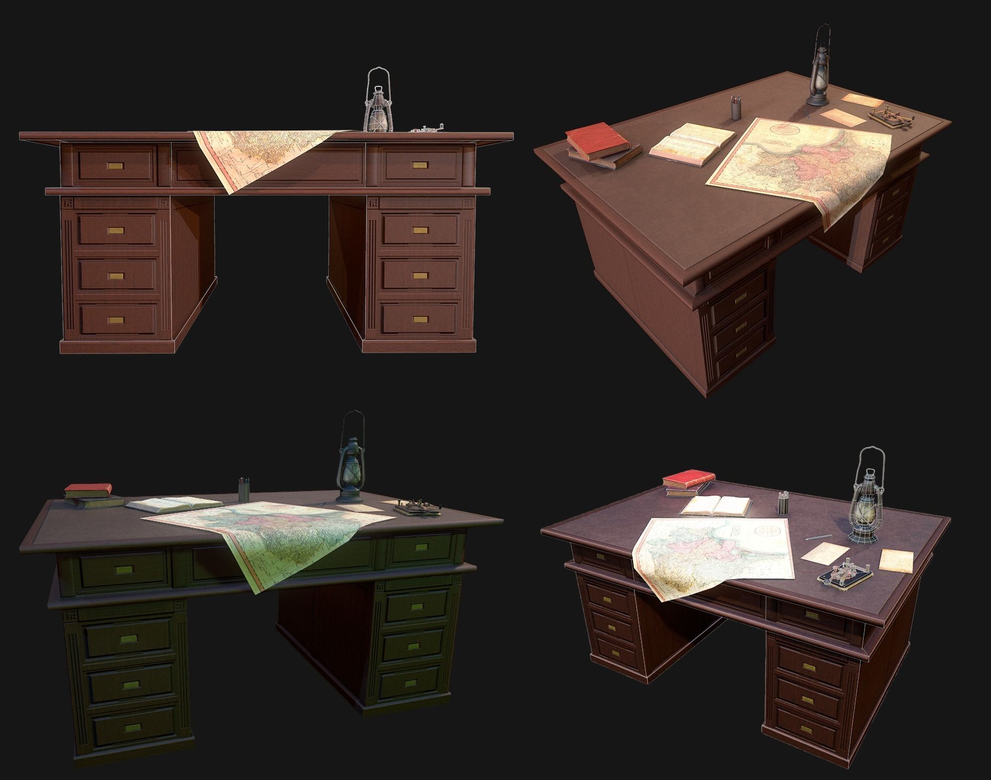 Cartographer Desk Morse Code Device WWII Low-poly 3D model_2