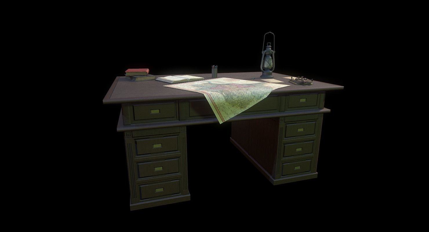 Cartographer Desk Morse Code Device WWII Low-poly 3D model_13