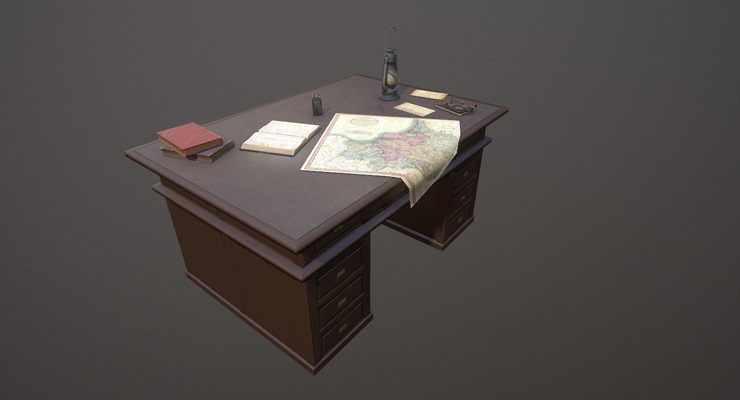 Cartographer Desk Morse Code Device WWII Low-poly 3D model_4