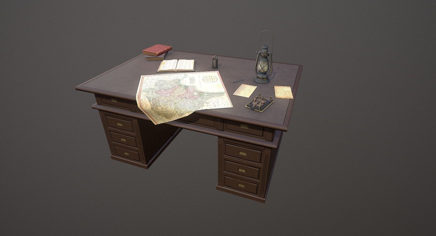 Cartographer Desk Morse Code Device WWII Low-poly 3D model_3
