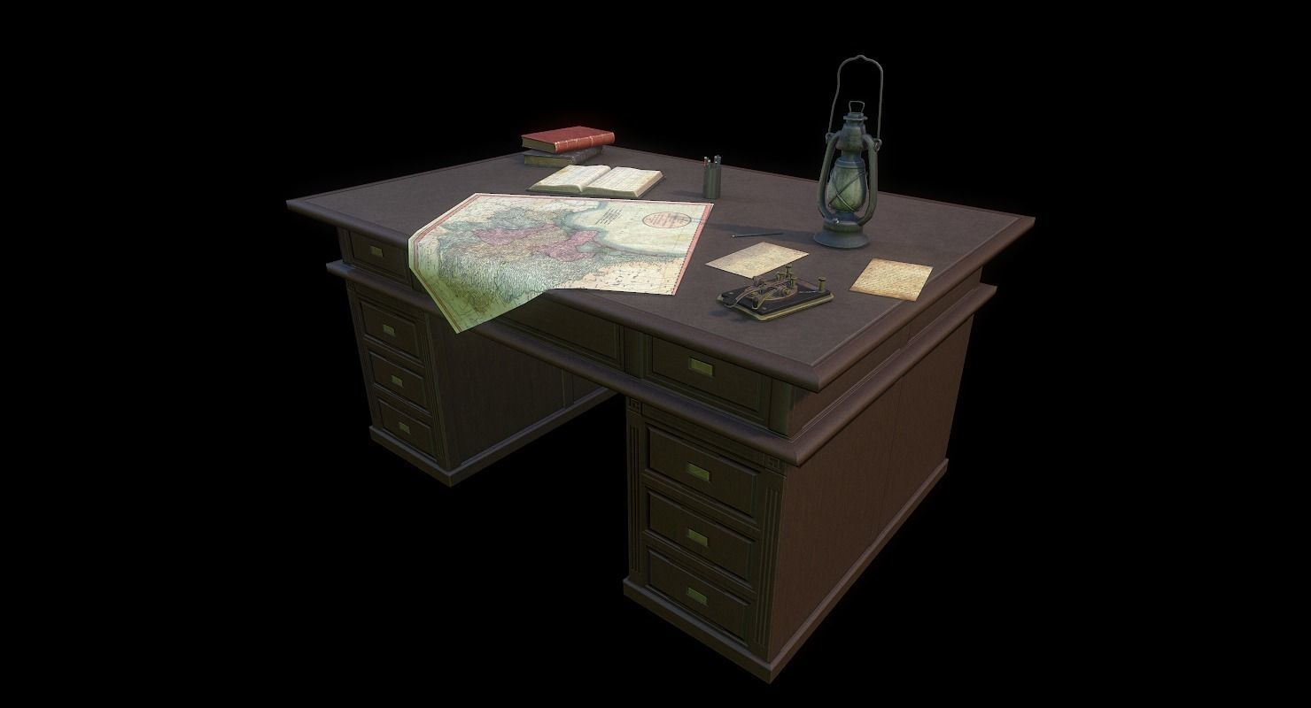 Cartographer Desk Morse Code Device WWII Low-poly 3D model_14