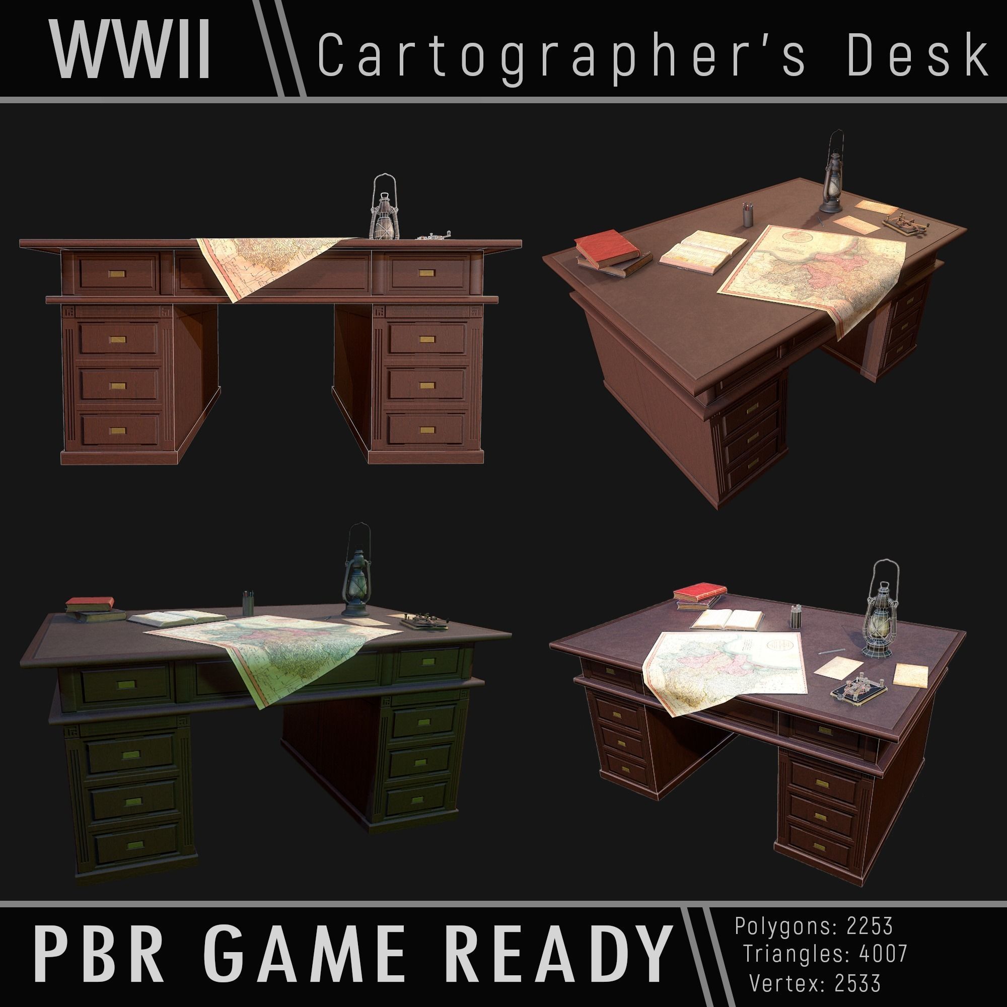 Cartographer Desk Morse Code Device WWII Low-poly 3D model_0