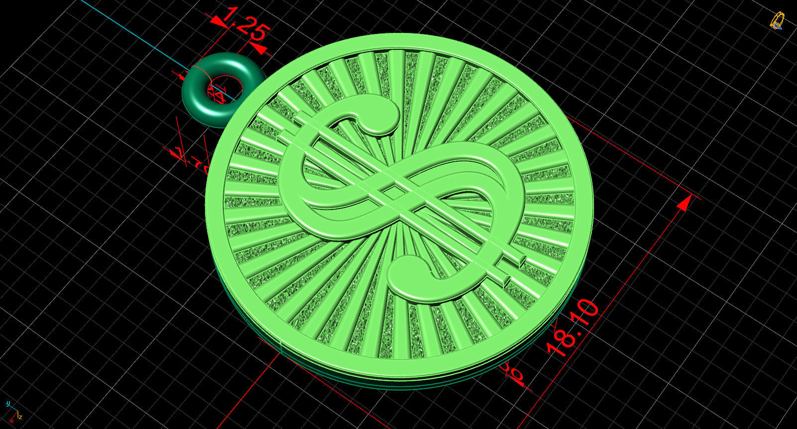 pendant dollar sign  18d 3D print model_7