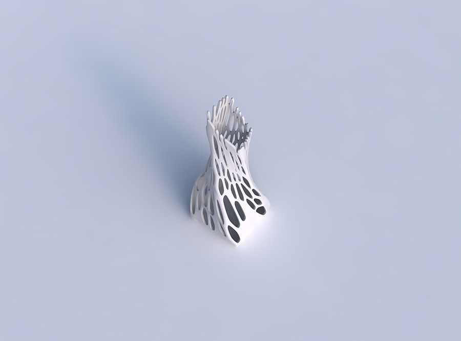 Vase twisted squeezed and bent quadratic with cracked organic... 3D print model_1