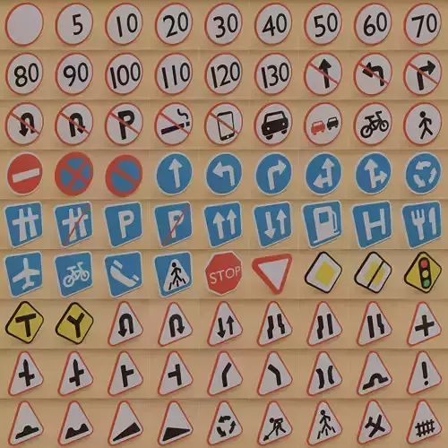 Set of signs Low-poly 3D model