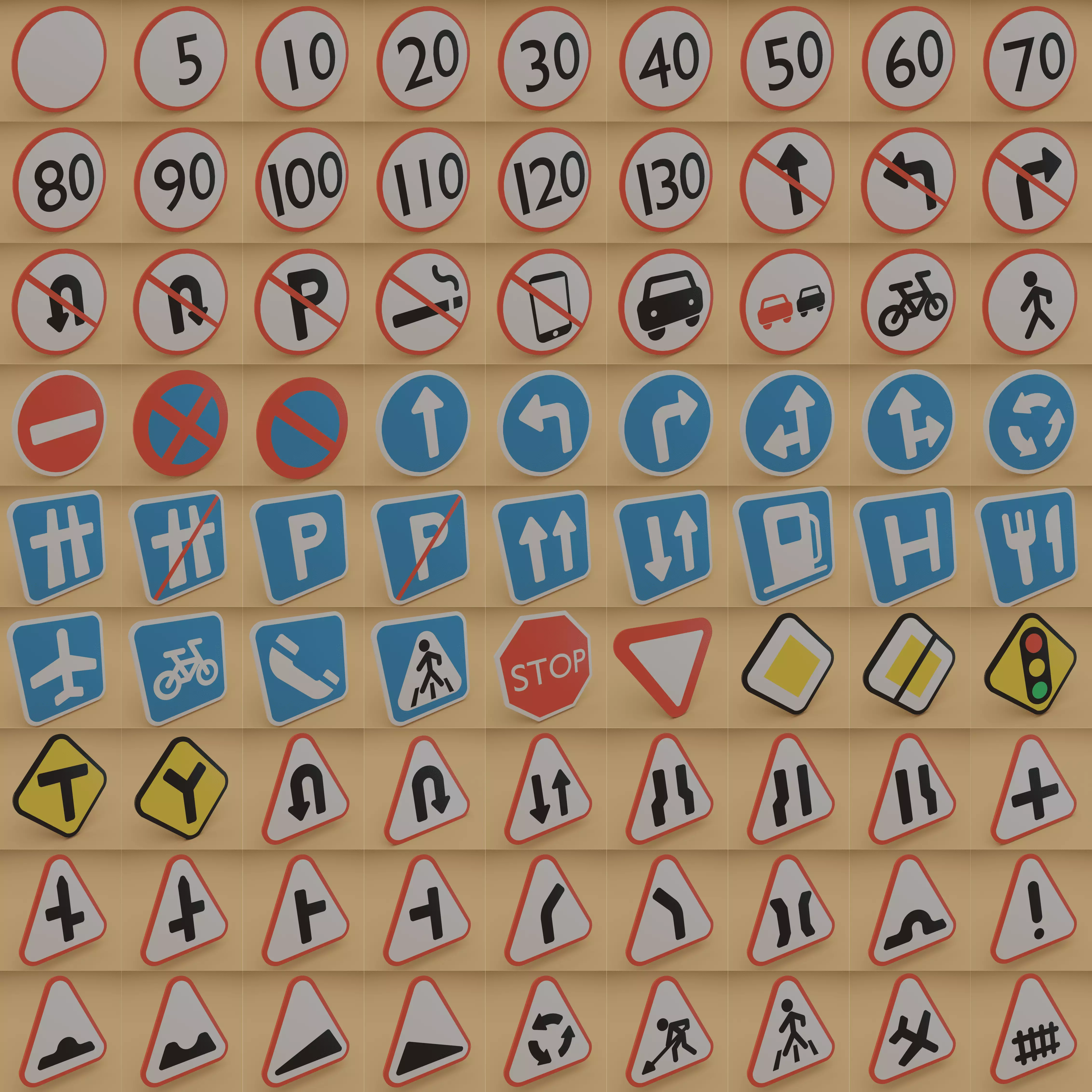 Set of signs Low-poly 3D model_0