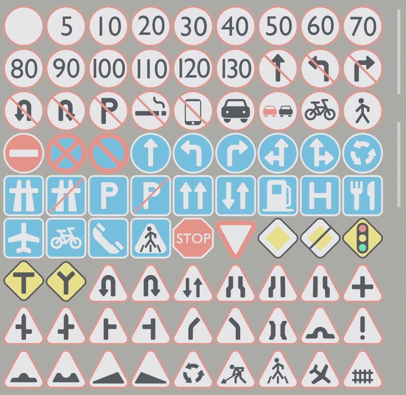 Set of signs Low-poly 3D model_1