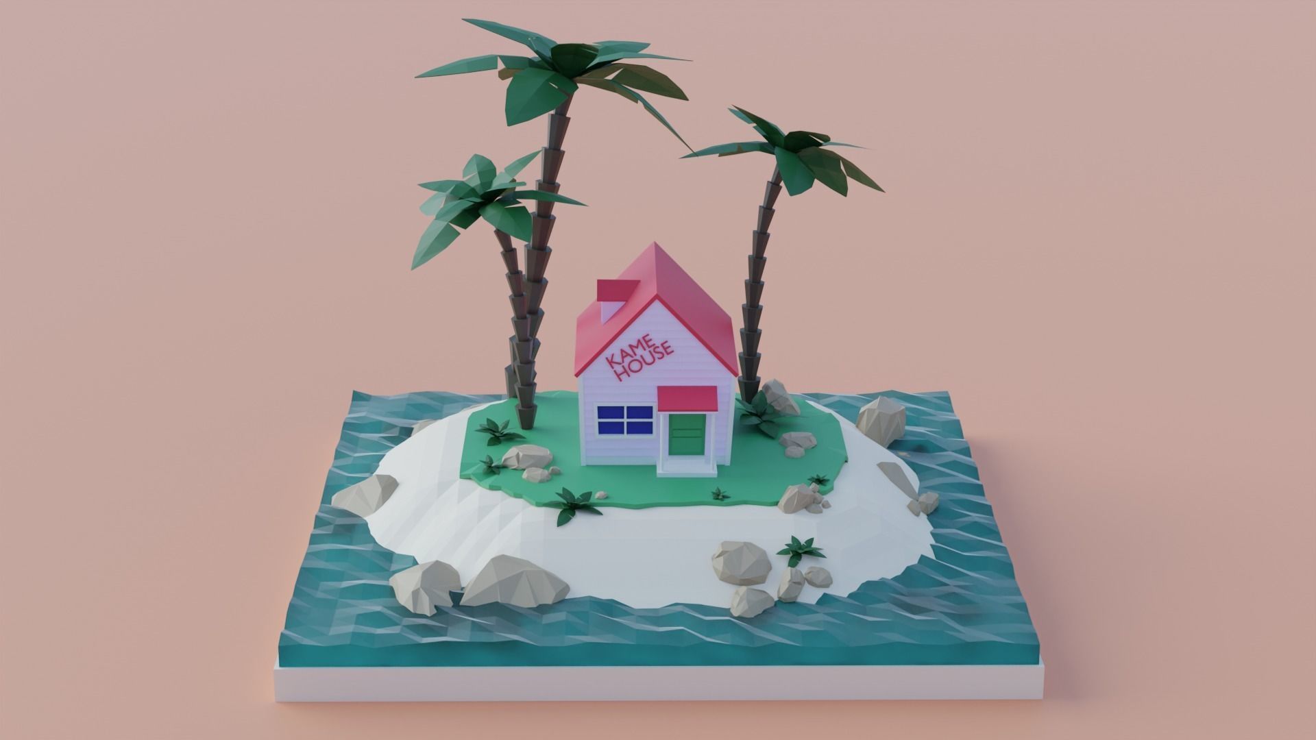 Kame House low poly scene Low-poly 3D model_2