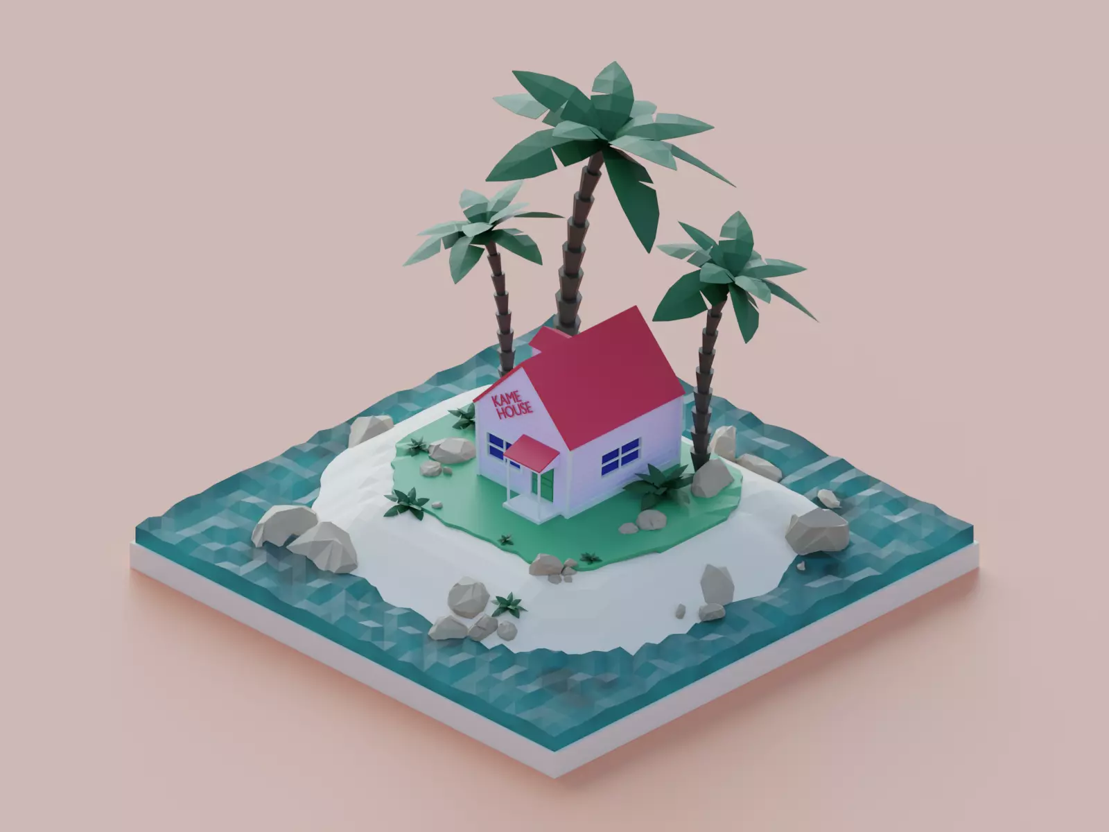 Kame House low poly scene Low-poly 3D model_0
