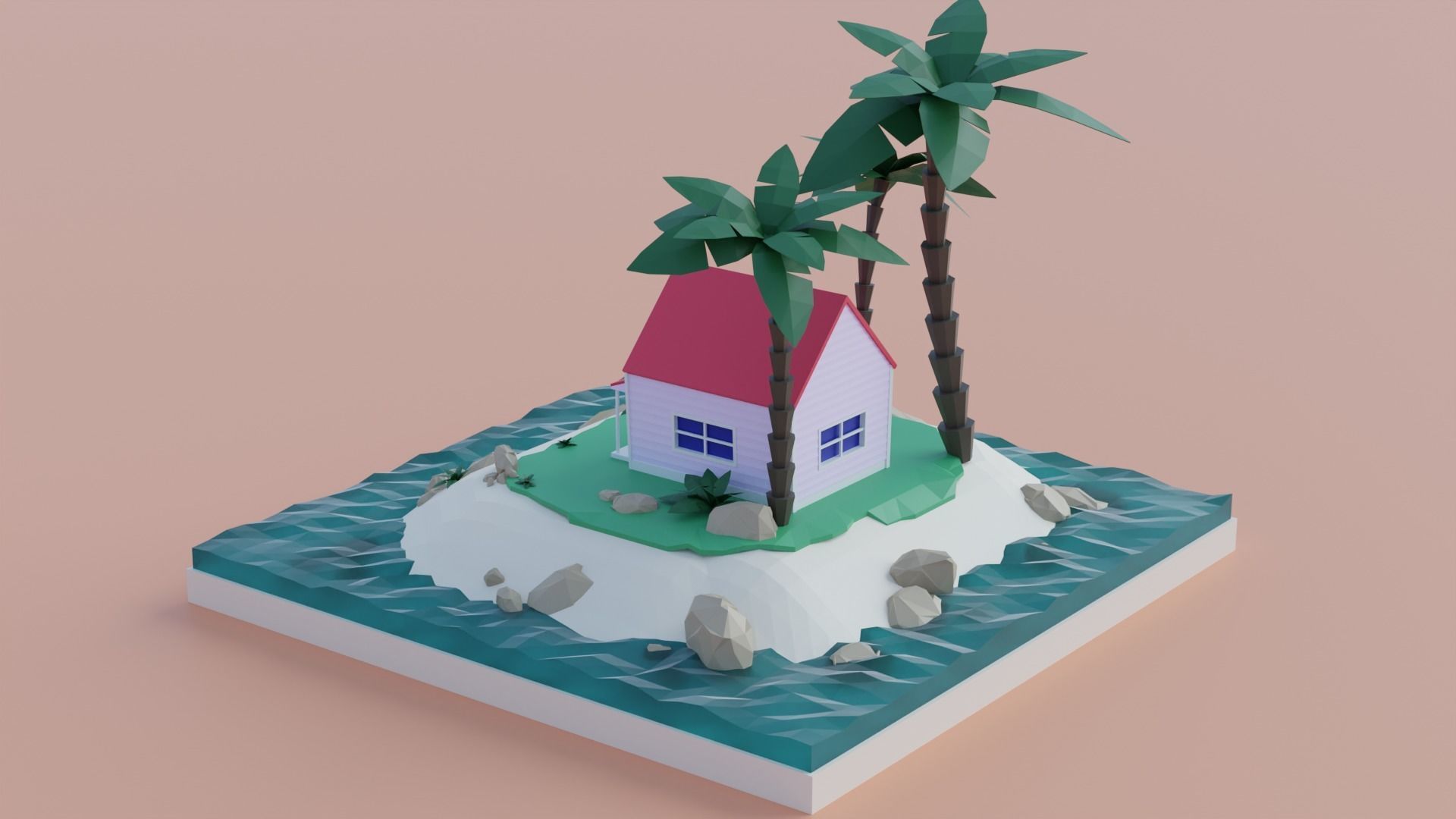 Kame House low poly scene Low-poly 3D model_5
