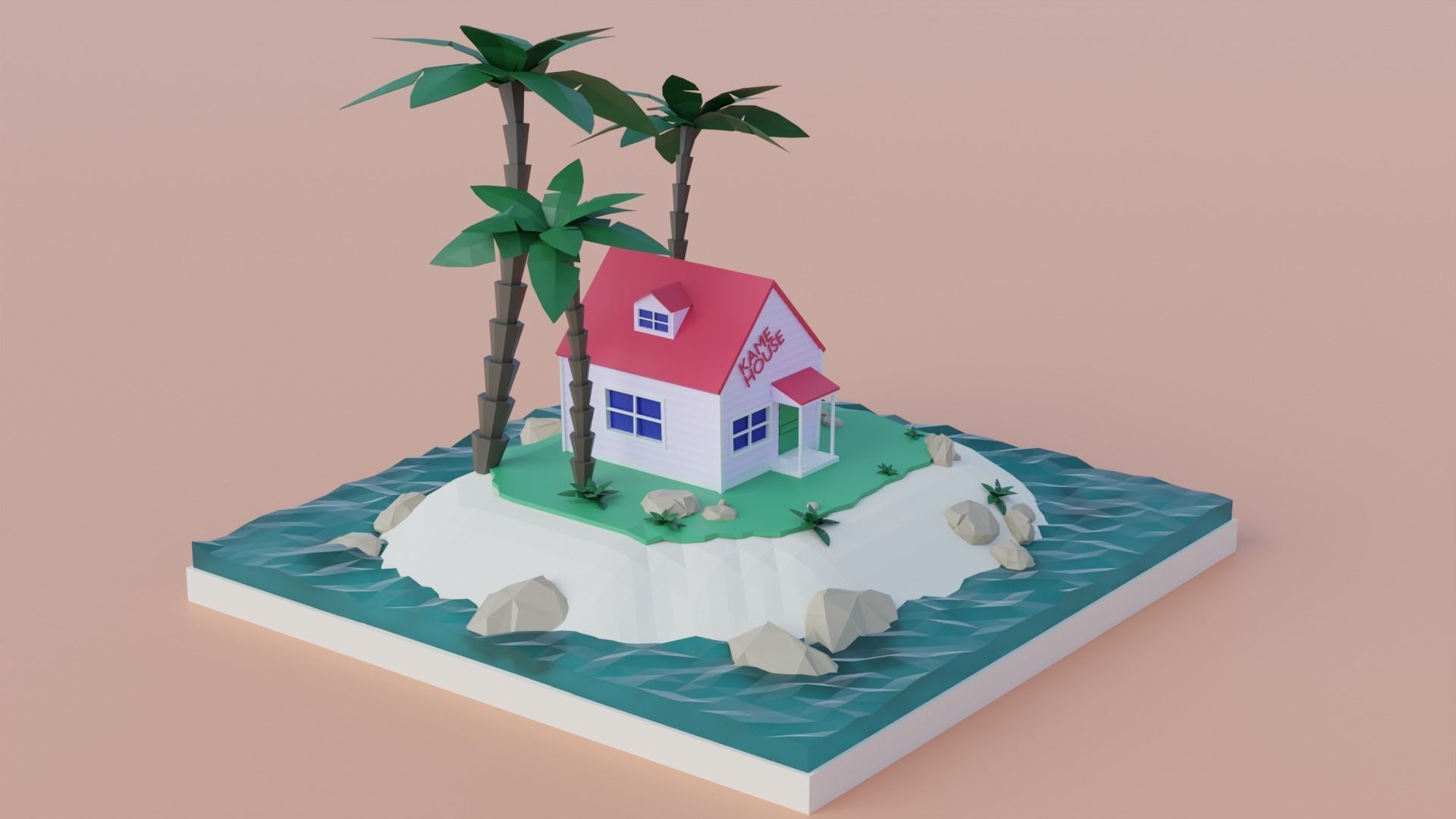 Kame House low poly scene Low-poly 3D model_3