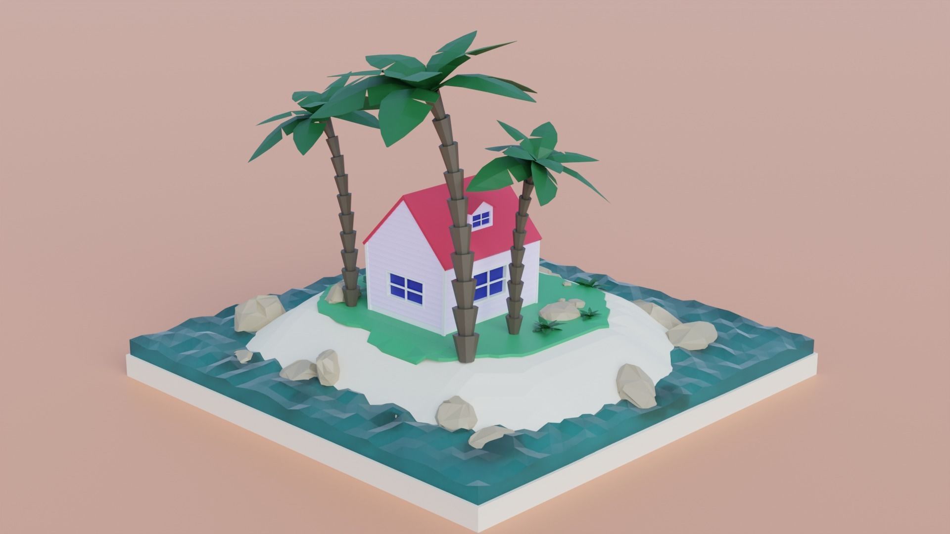 Kame House low poly scene Low-poly 3D model_4