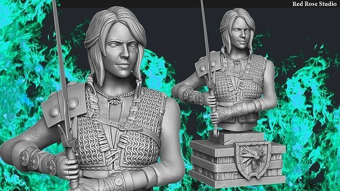 Witcher Ciri Bust 3D print model