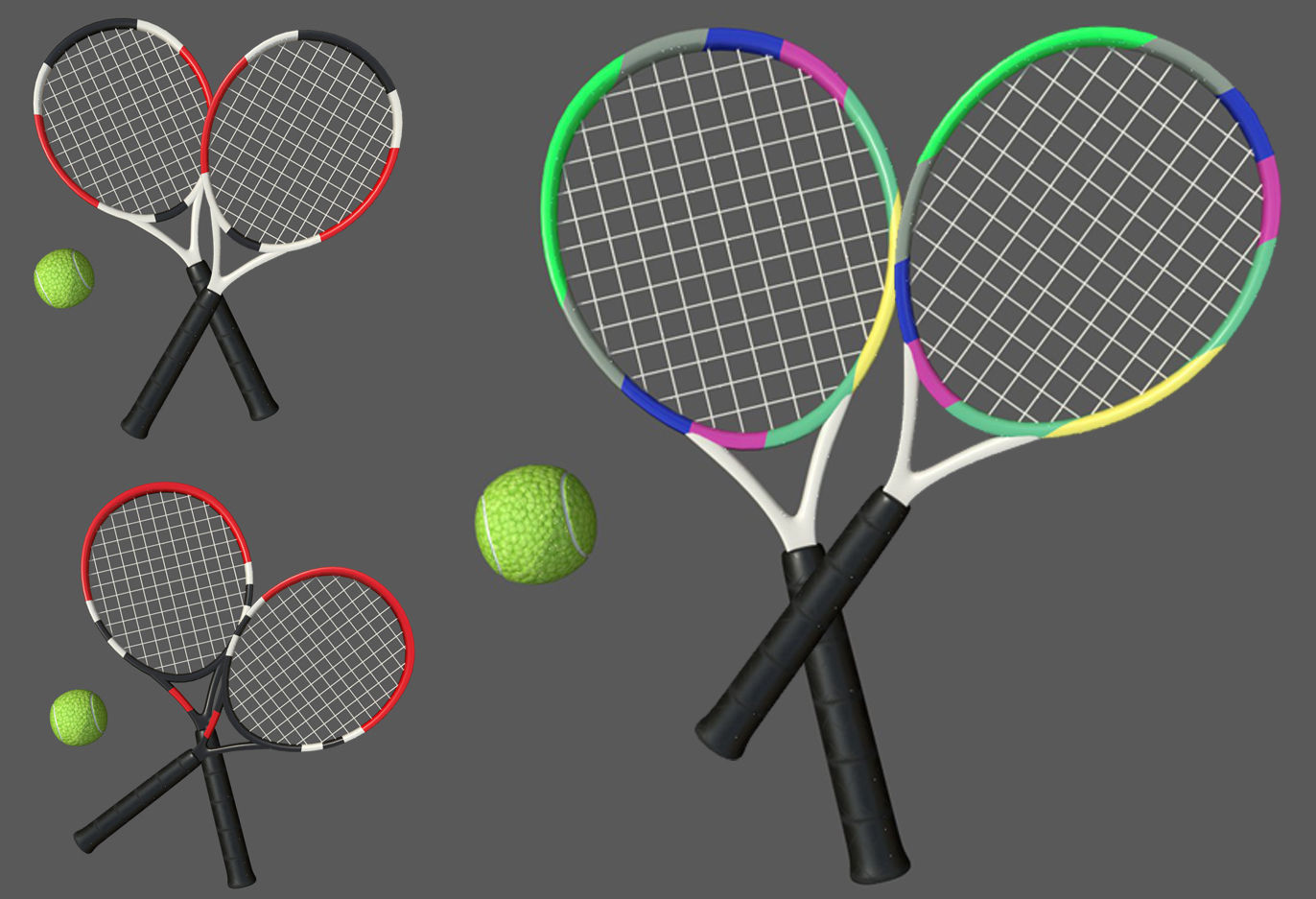 tennis racket and ball Low-poly 3D model_1
