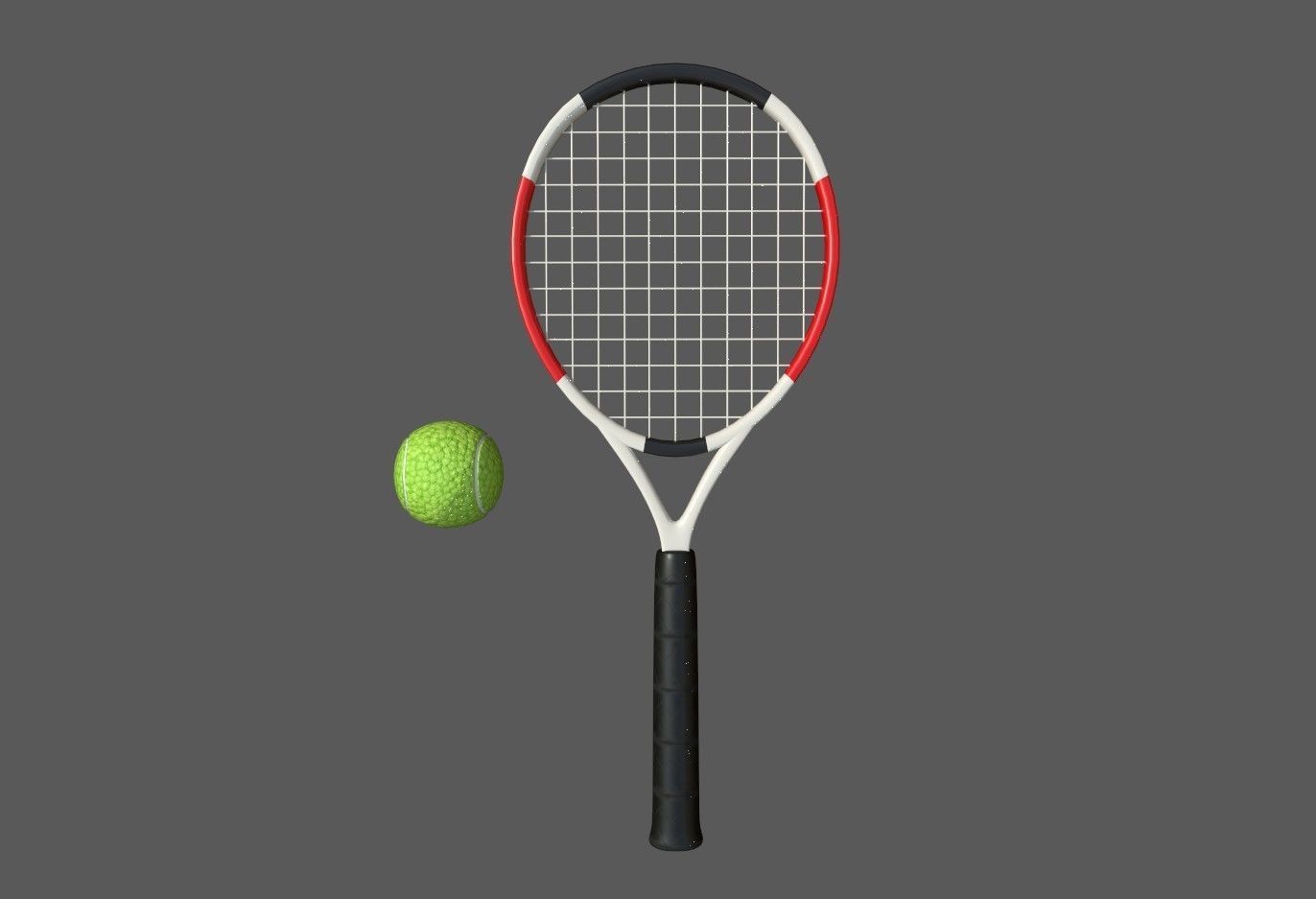 tennis racket and ball Low-poly 3D model_7