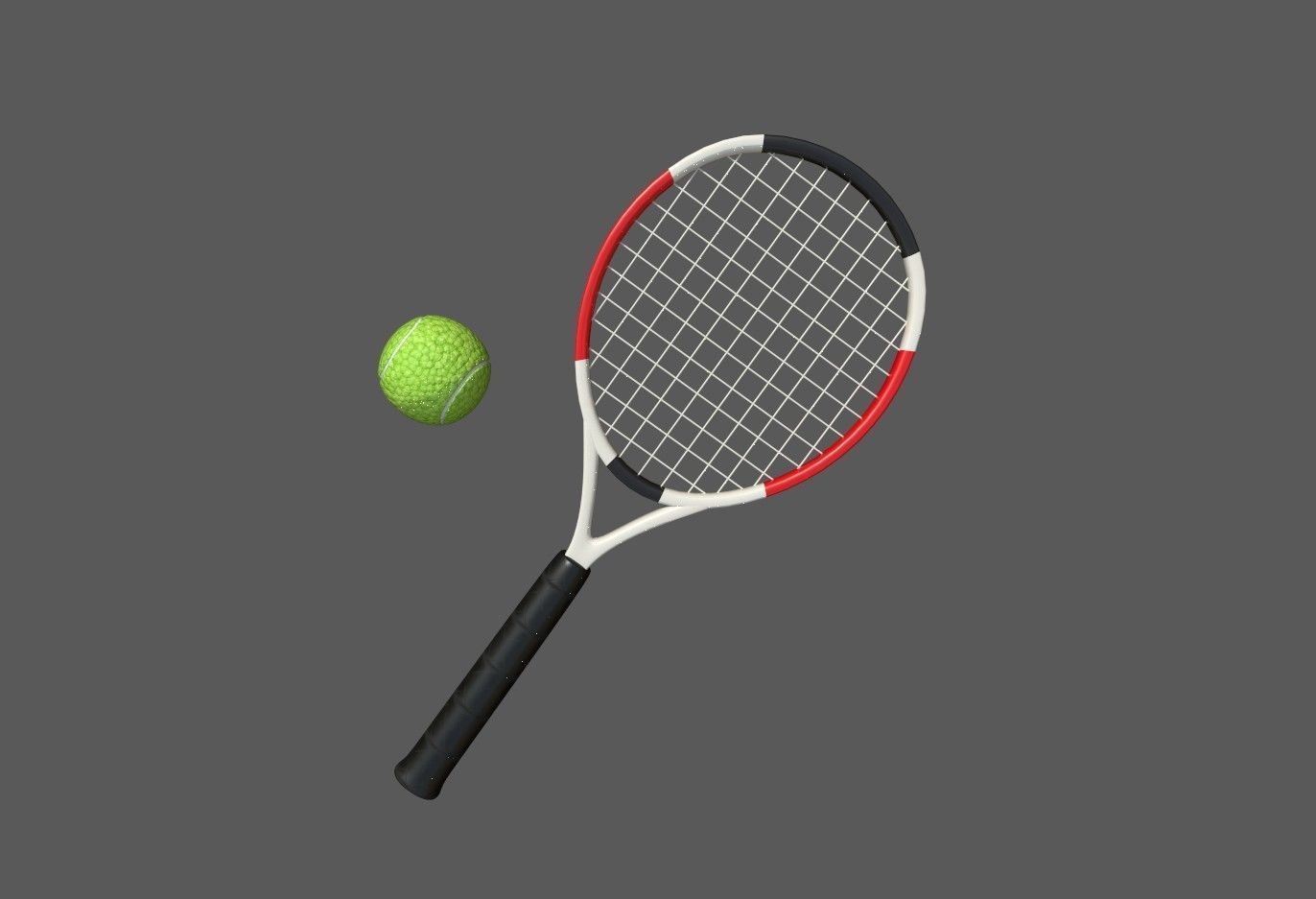 tennis racket and ball Low-poly 3D model_8