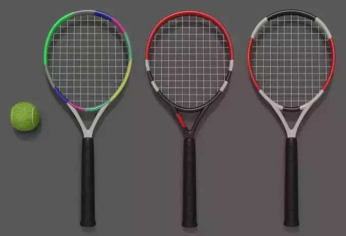 tennis racket and ball Low-poly 3D model