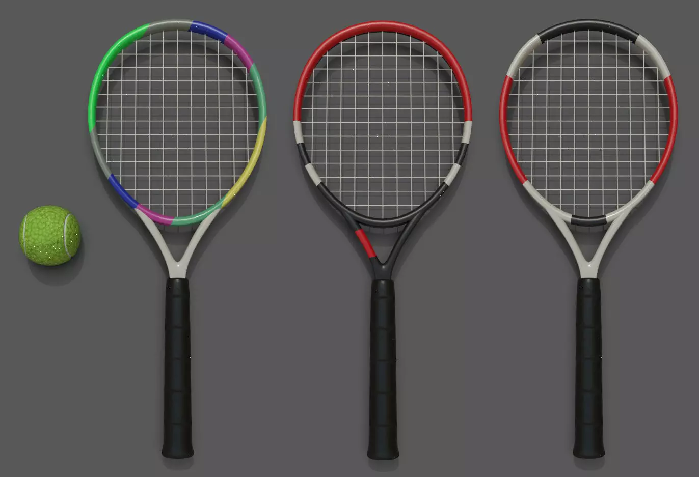 tennis racket and ball Low-poly 3D model_0