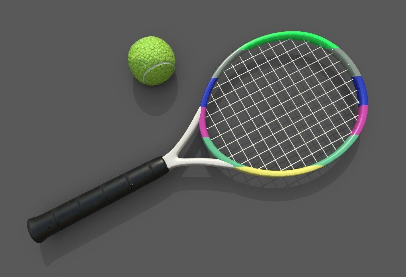 tennis racket and ball Low-poly 3D model_4