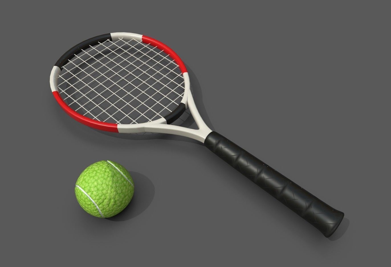 tennis racket and ball Low-poly 3D model_2