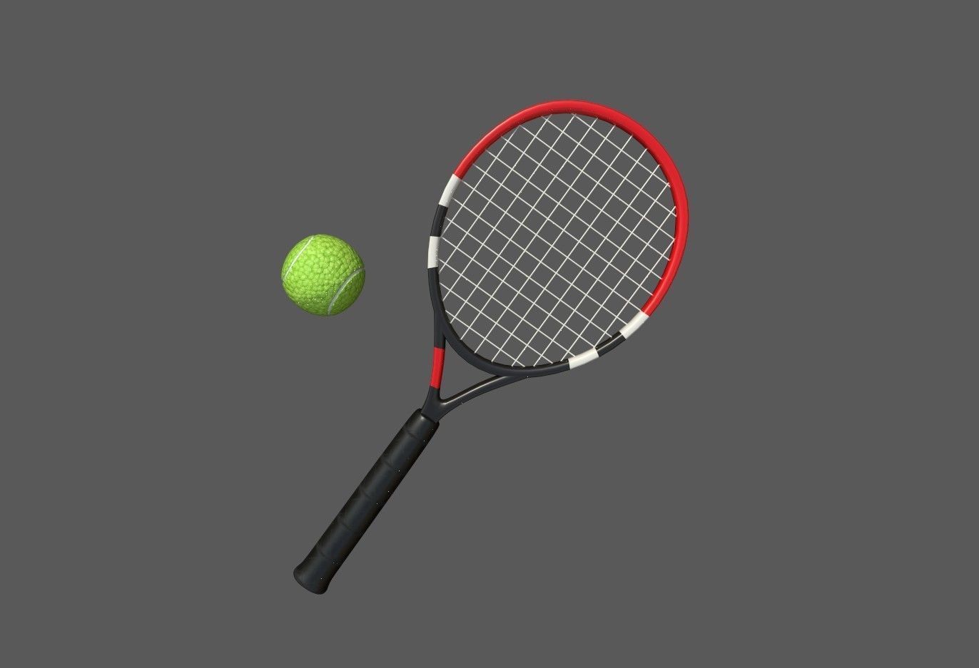 tennis racket and ball Low-poly 3D model_10