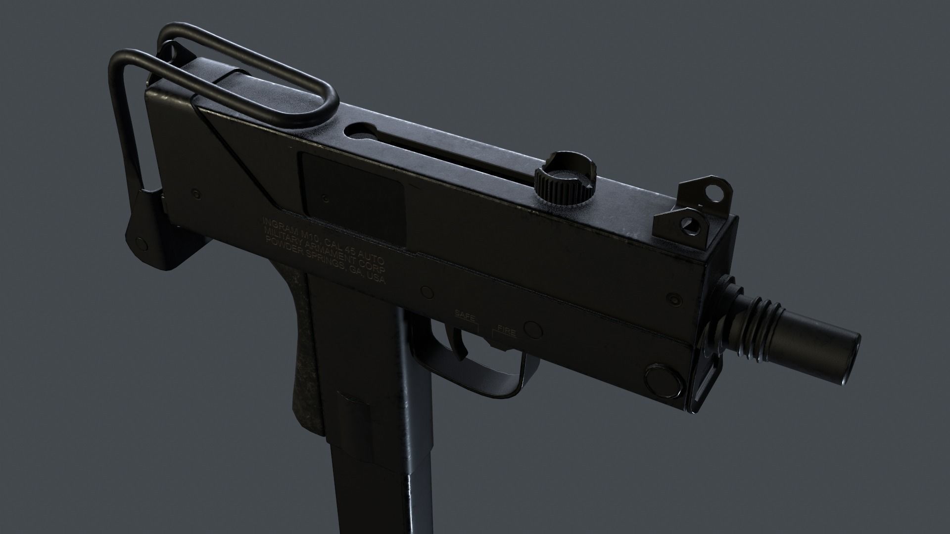 Ingram MAC-10 submachine gun Low-poly 3D model_4