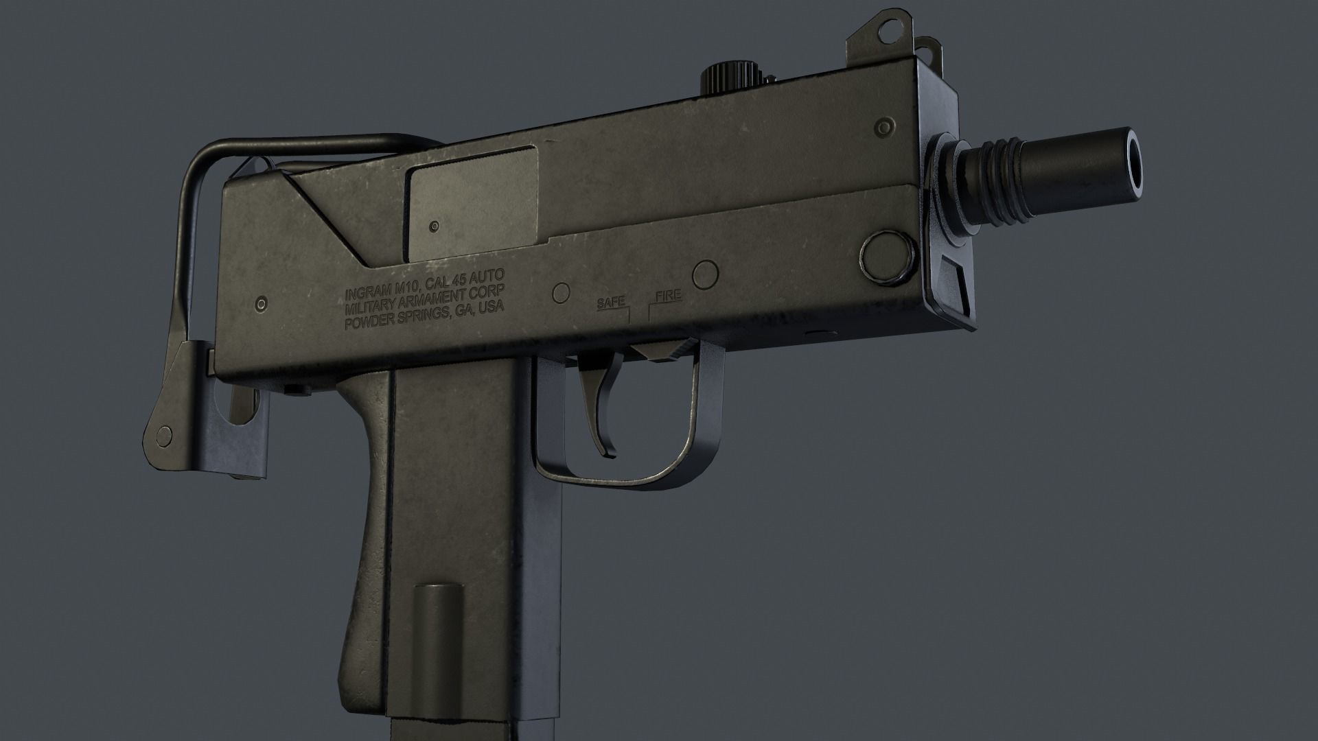 Ingram MAC-10 submachine gun Low-poly 3D model_3