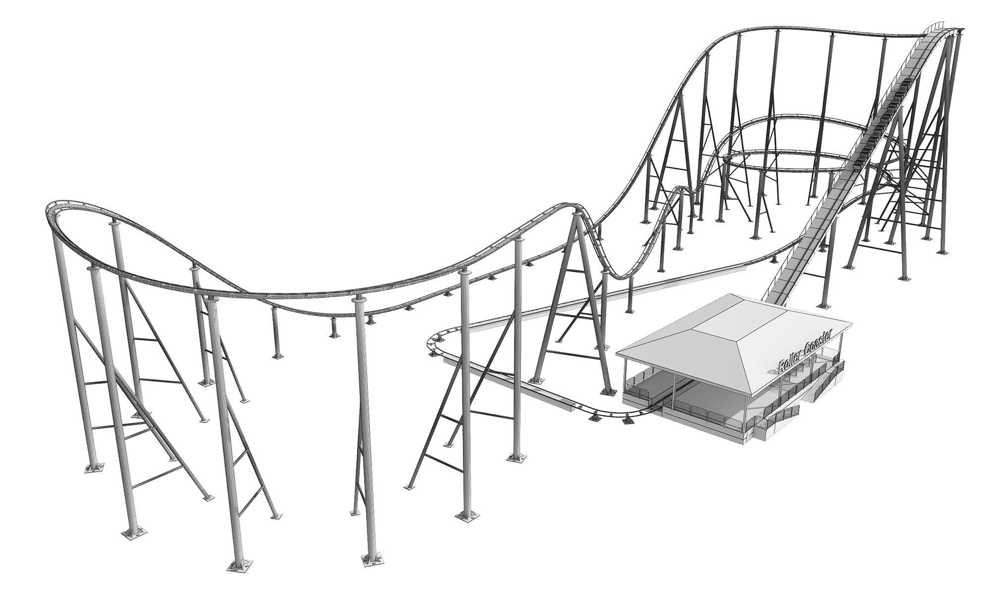 Roller Coaster 3D model_2
