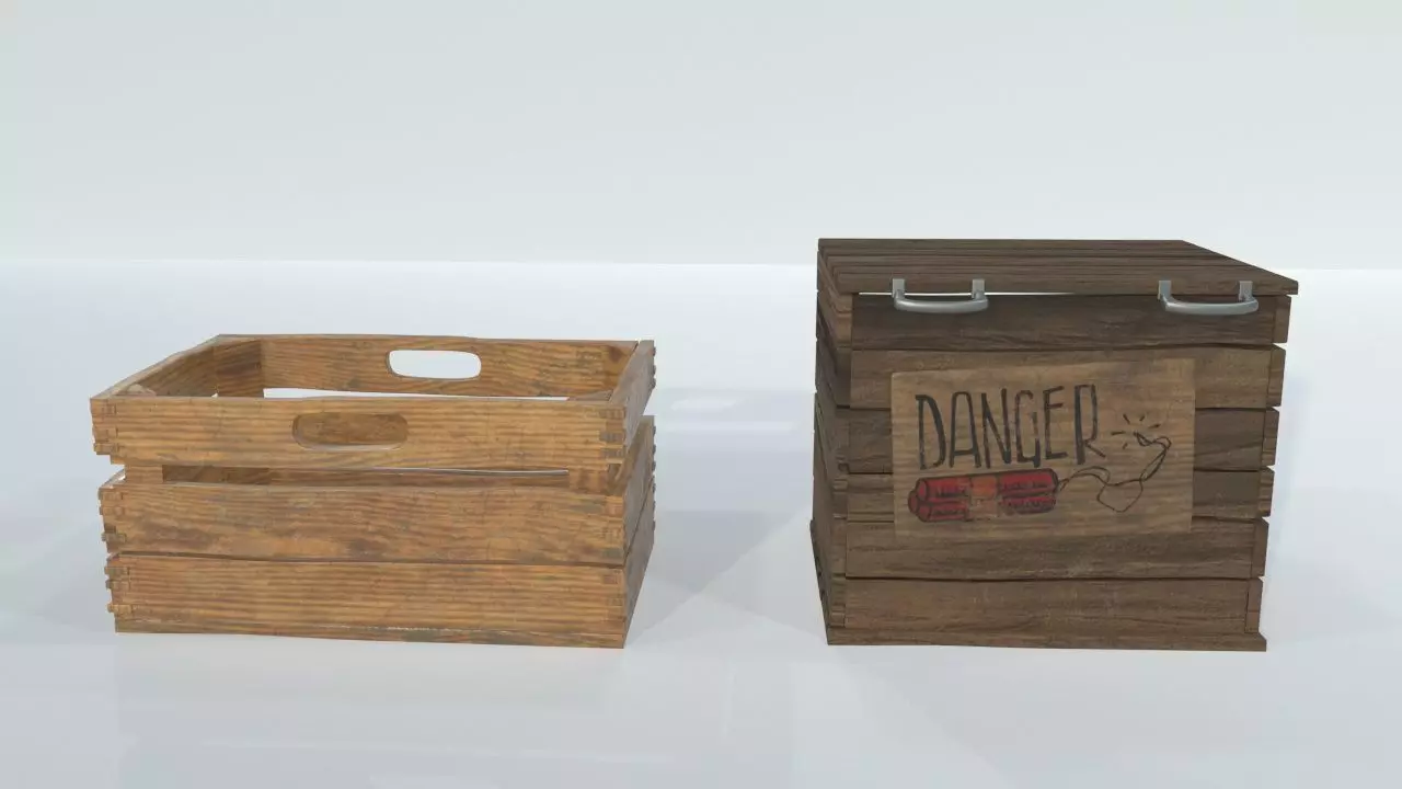 crates wooden Low-poly 3D model_0
