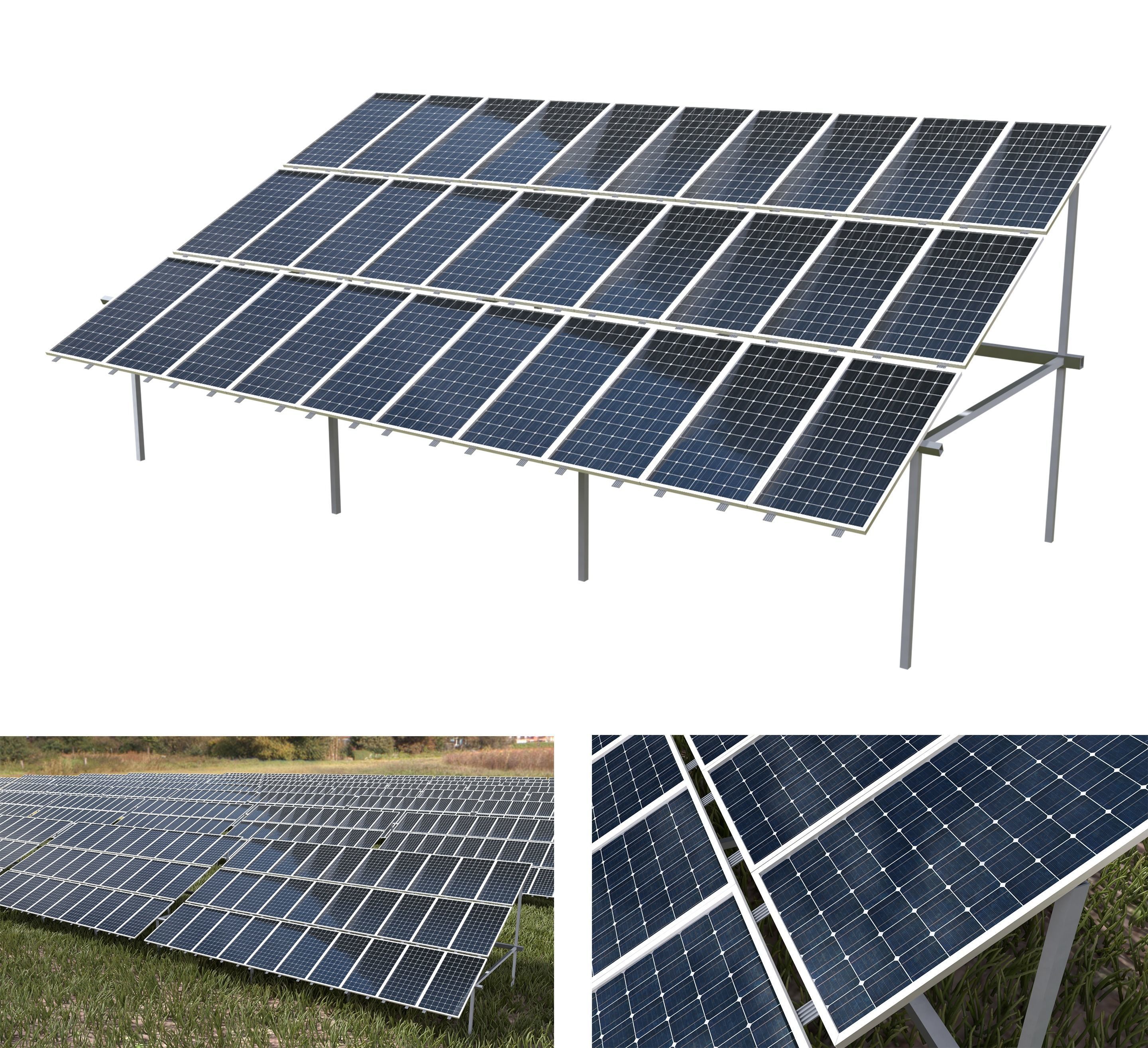 3x10 pv solar panel array Low-poly 3D model_1