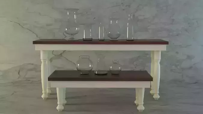 Display table with glass vases