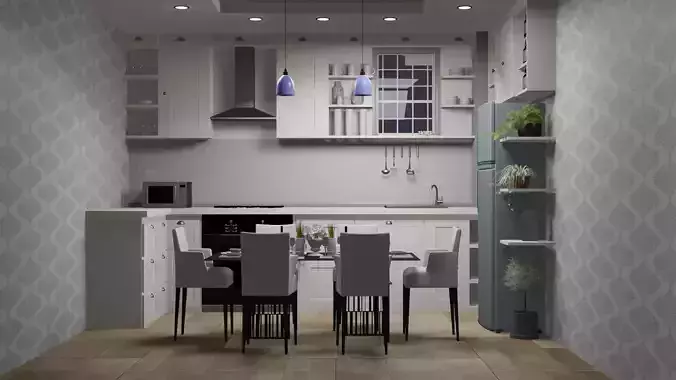 kitchen 3d model and dining room
