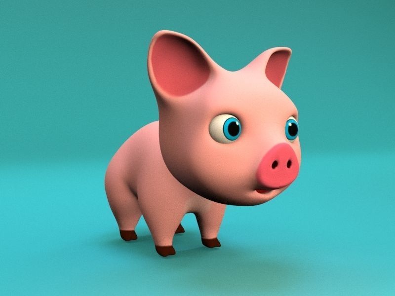 cartoon little pig Low-poly 3D model_2