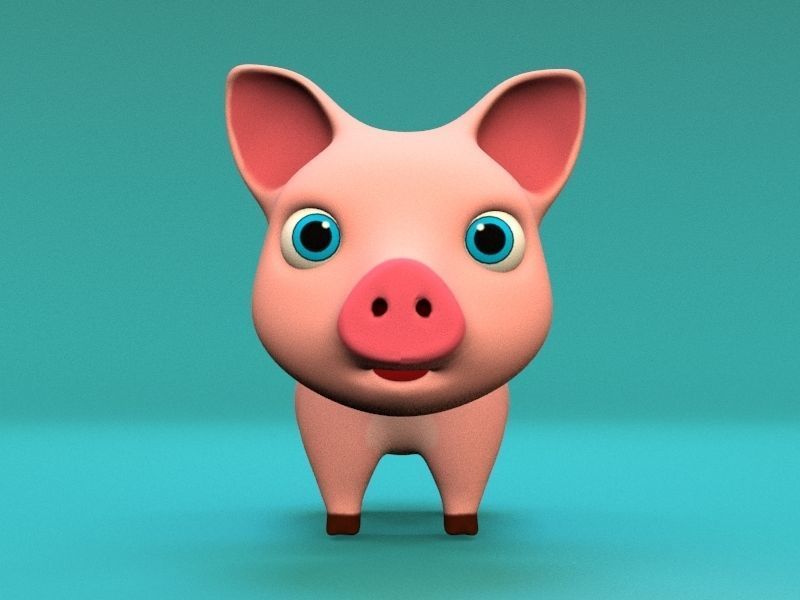 cartoon little pig Low-poly 3D model_3