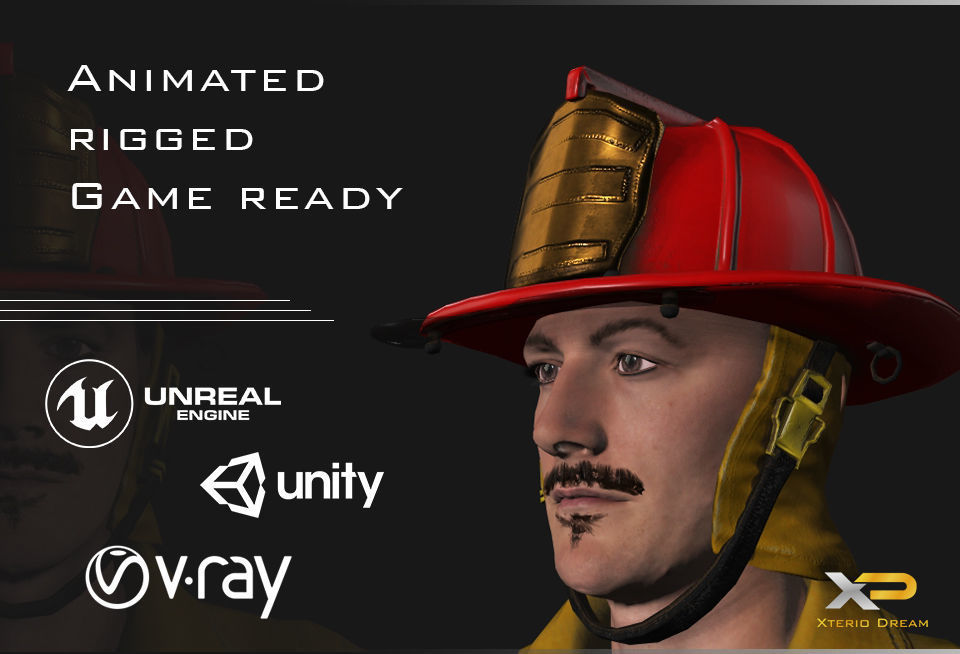 Fireman Person - Oskar Low-poly 3D model_7