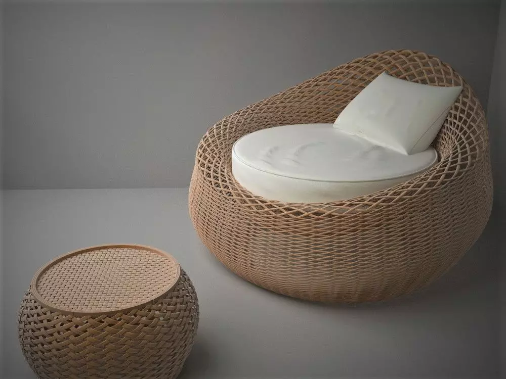 Wicker Chair and Table 3D model