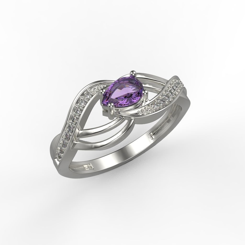 Women ring with gems 3dm stl printable 3D print model_2