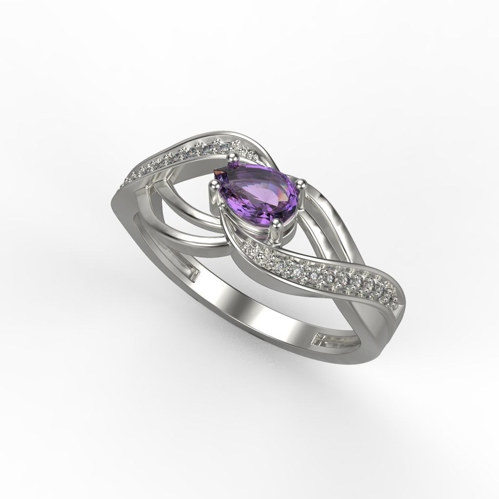 Women ring with gems 3dm stl printable 3D print model_4