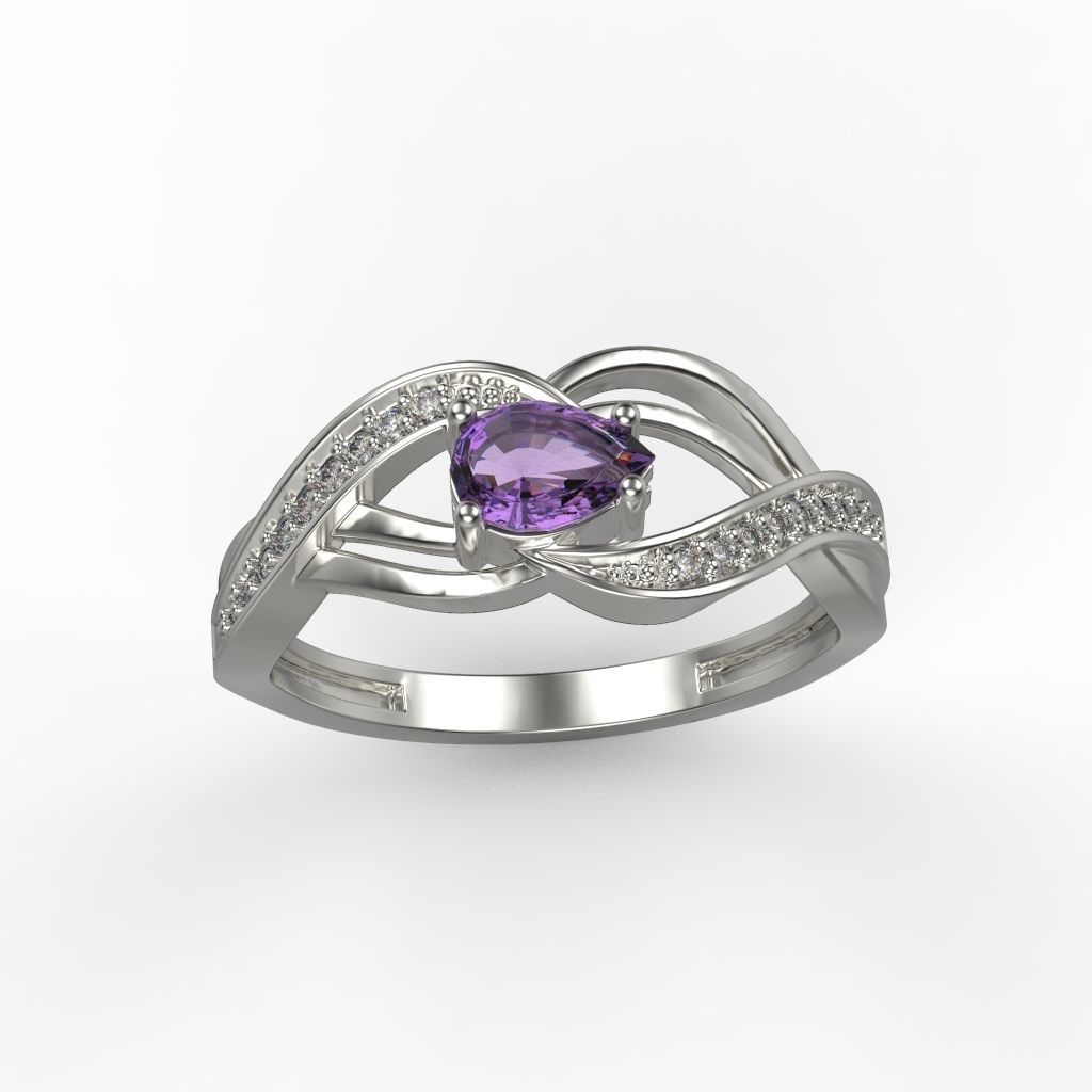 Women ring with gems 3dm stl printable 3D print model_3