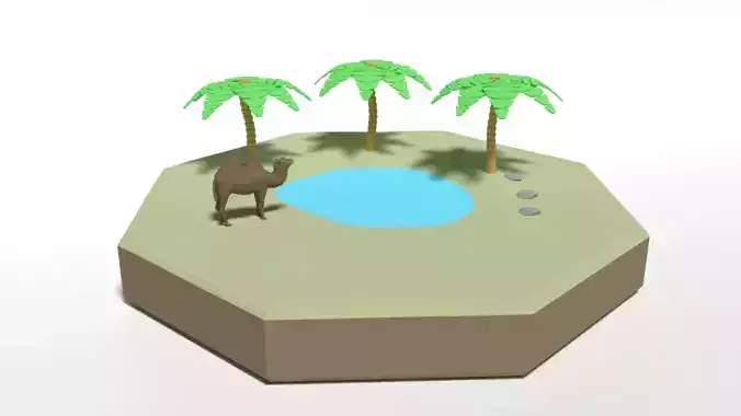 Low Poly Cartoon Oasis Scene Low-poly 3D model