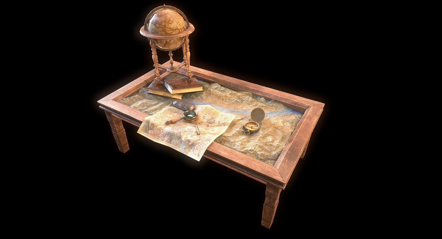 Geographic tactical table with war map Low-poly 3D model_3