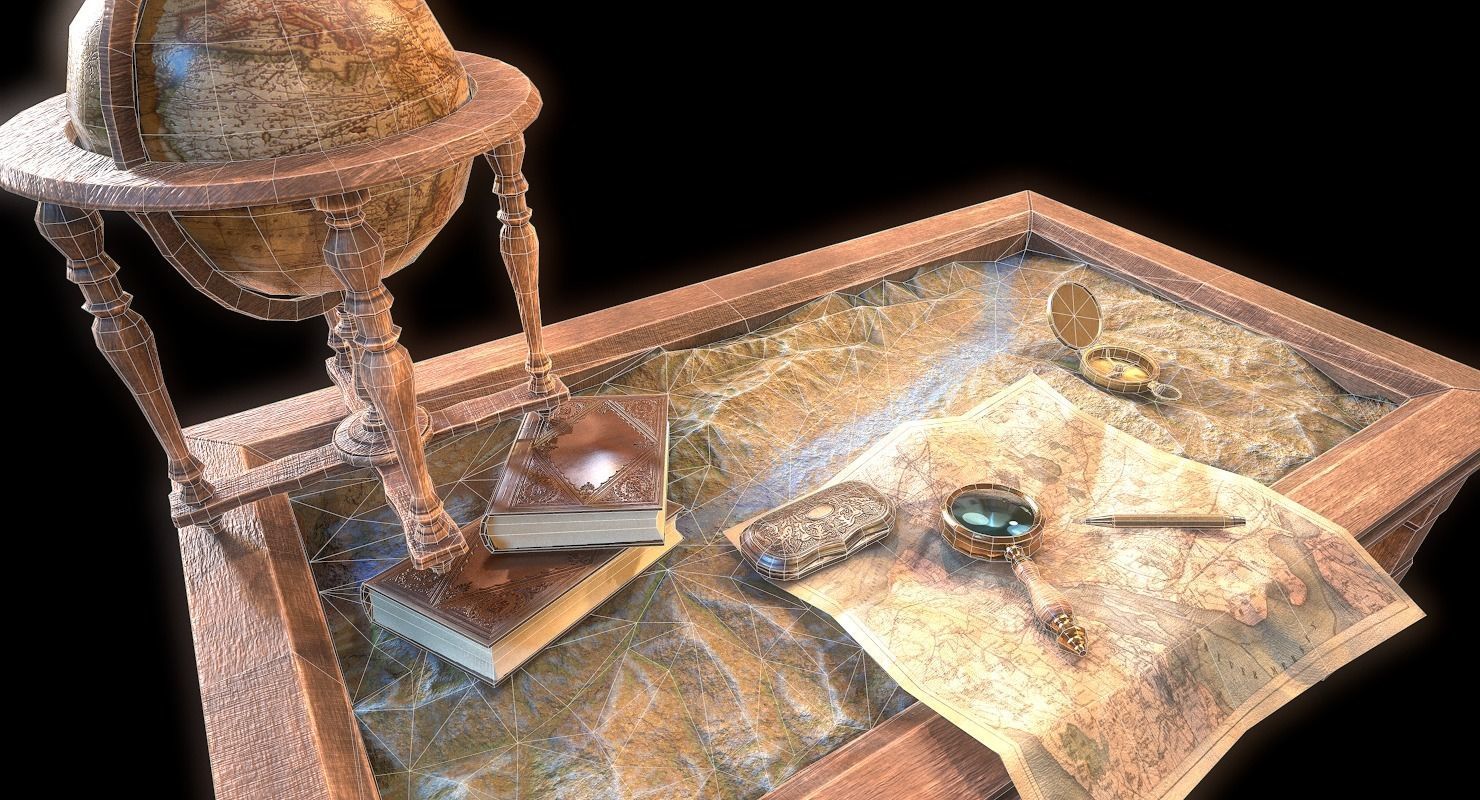 Geographic tactical table with war map Low-poly 3D model_15