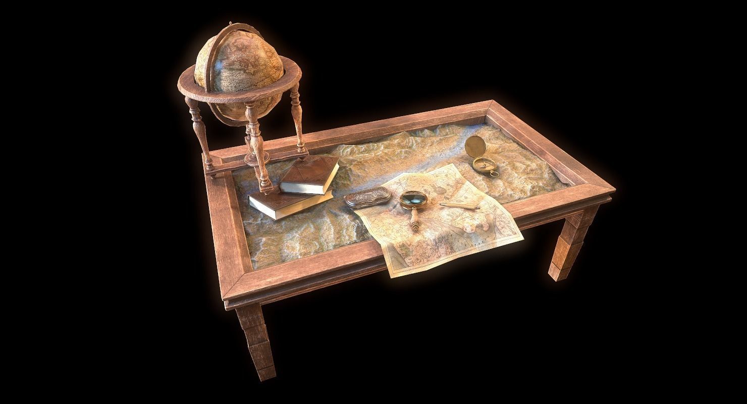 Geographic tactical table with war map Low-poly 3D model_2