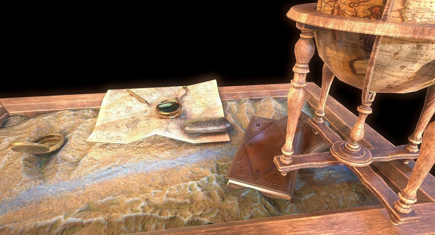 Geographic tactical table with war map Low-poly 3D model_11