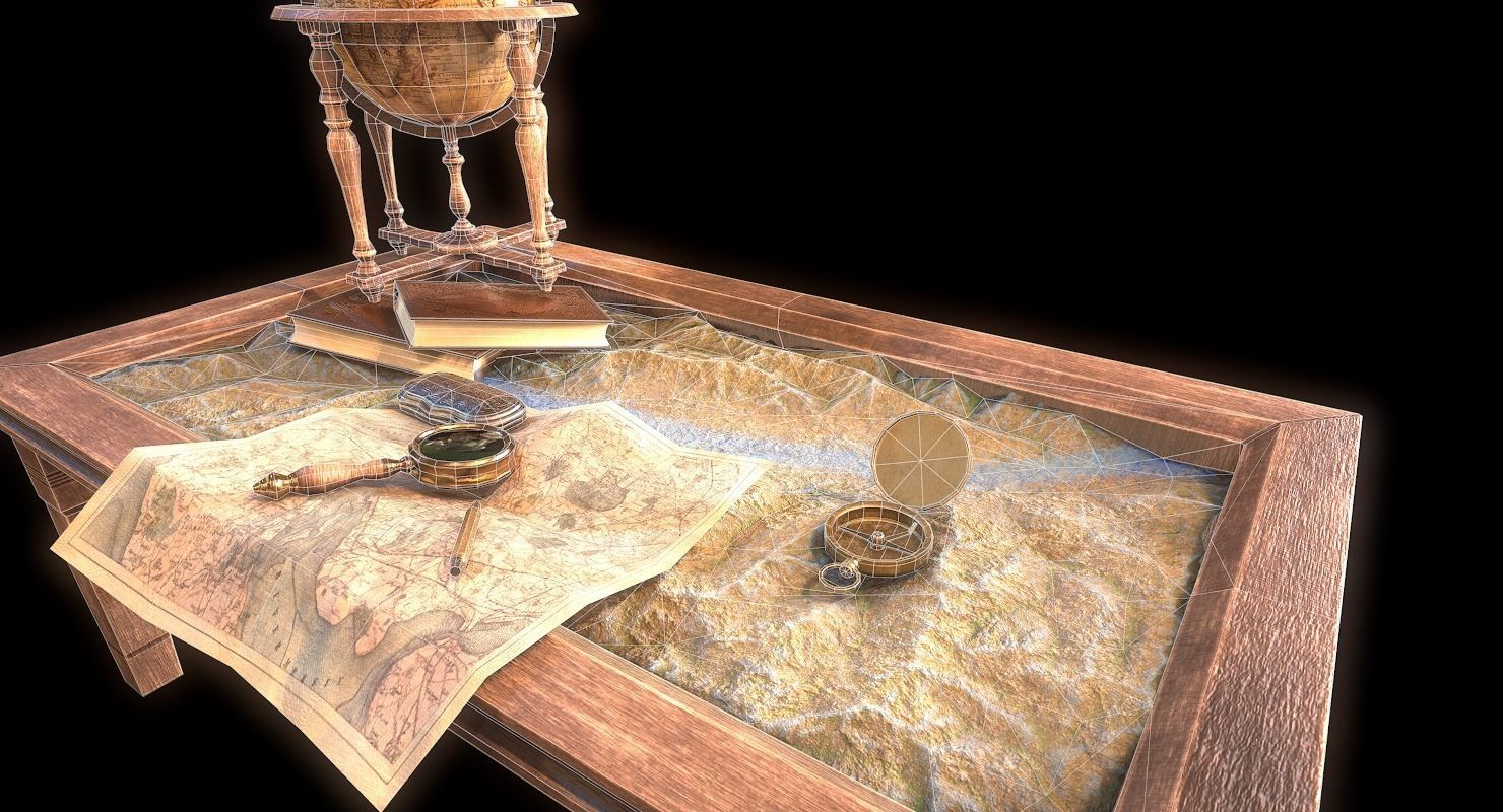 Geographic tactical table with war map Low-poly 3D model_16