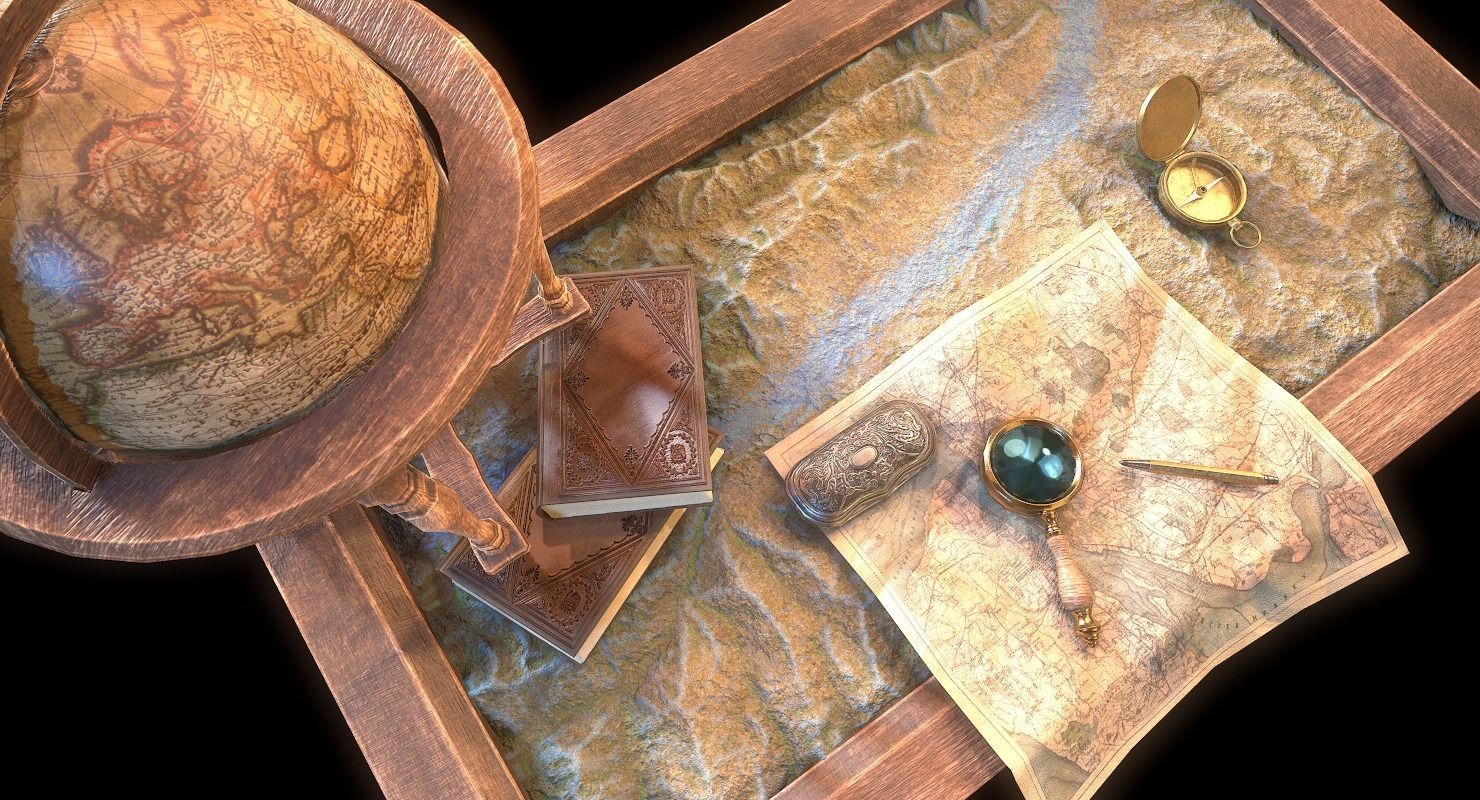 Geographic tactical table with war map Low-poly 3D model_12